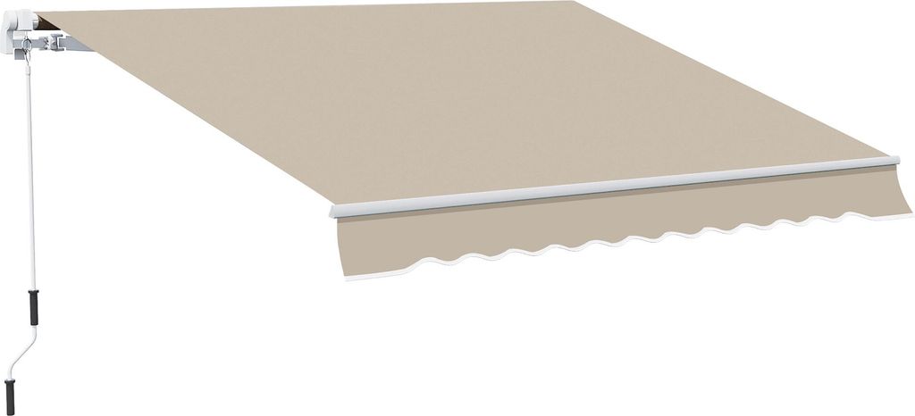 Weiße Beige Markise mit Handkurbel, Metallrahmen, Polyester, 3,95x2,45m, einfahrbarer Sonnenschutz