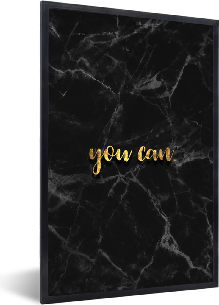 MuchoWow Gerahmtes Poster Zitate - Motivation - Gold - Marmor 60x90 cm - Poster mit Schwarzem Bilderrahmen Wandposter Rahmen Foto Bilder - Kunst