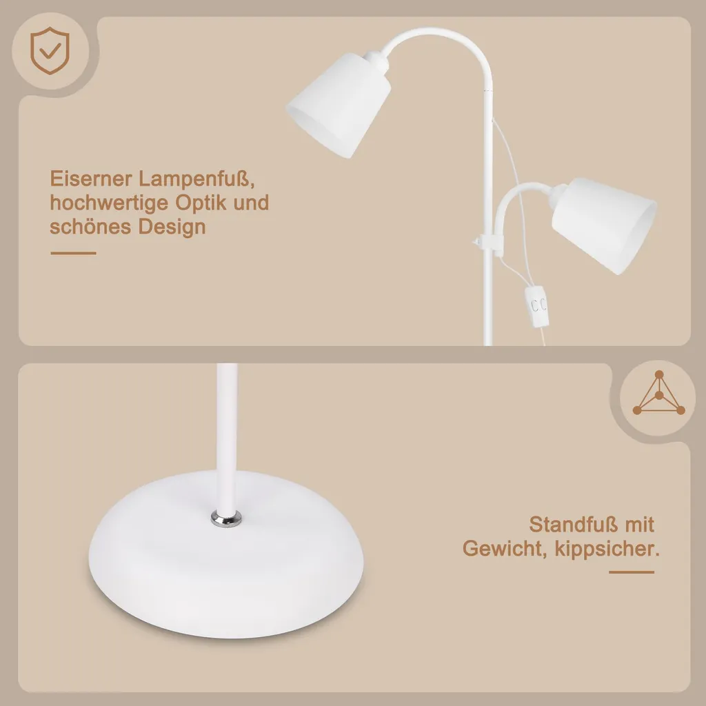 Lampadaire Métal Blanc Orientable - Structure Durable et Design Épuré - 3