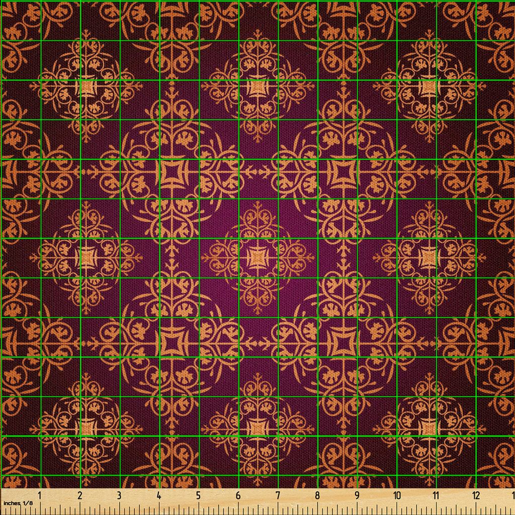 ABAKUHAUS Damast Microfaser Stoff als Meterware , Abstraktes Blumenmuster mit mittelalterlichem Design-dekorativem viktorianischem Bild, 1 M (230 x...