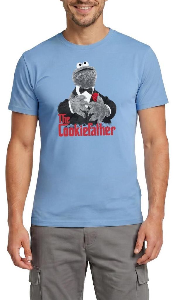 Spreadshirt Sesamstraße Krümelmonster The Cookiefather Männer T-Shirt, L, Carolina Blue