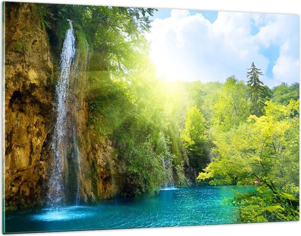 Bilder auf glas - Wasserfall Forrest Himmel - 120x80cm - Produktbild 