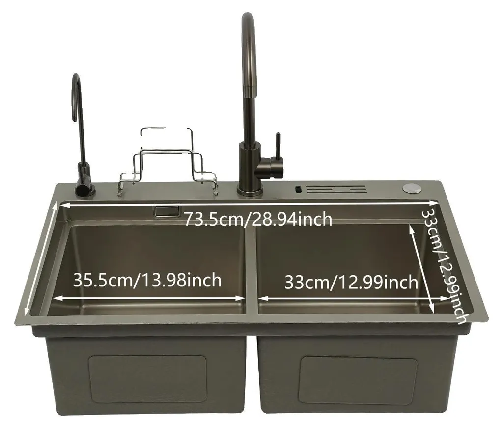 Évier de cuisine double bac inox gris 78x46 cm idéal pour la famille