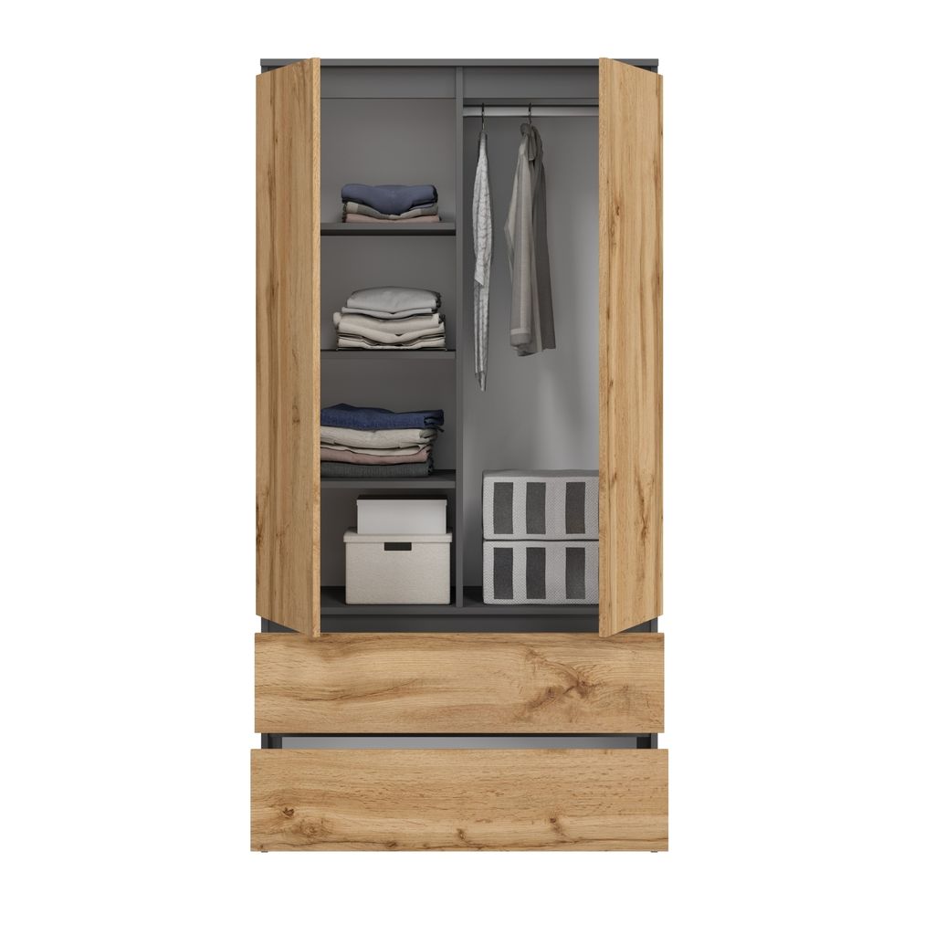 Kleiderschrank Schrank 90cm breit mit 2 Schubladen, 3 Produktbild 4