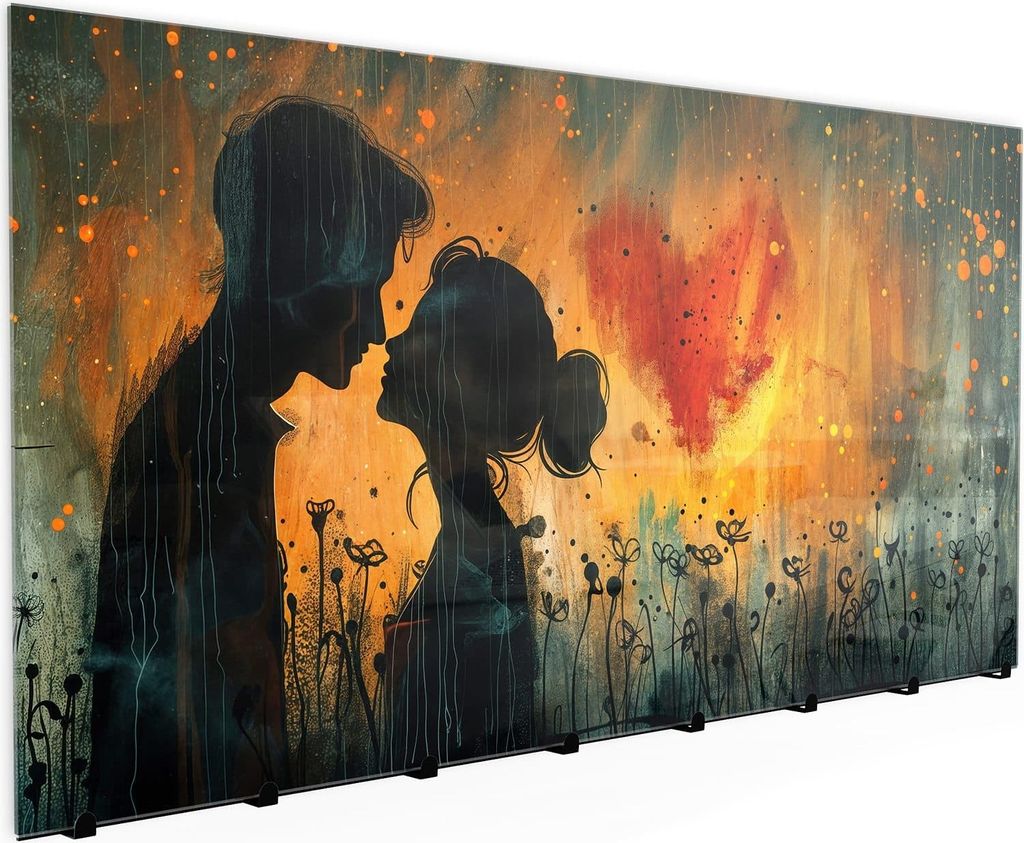 Wandgarderobe mit Magnetwand & Memoboard aus Glas Liebespaar im Regen