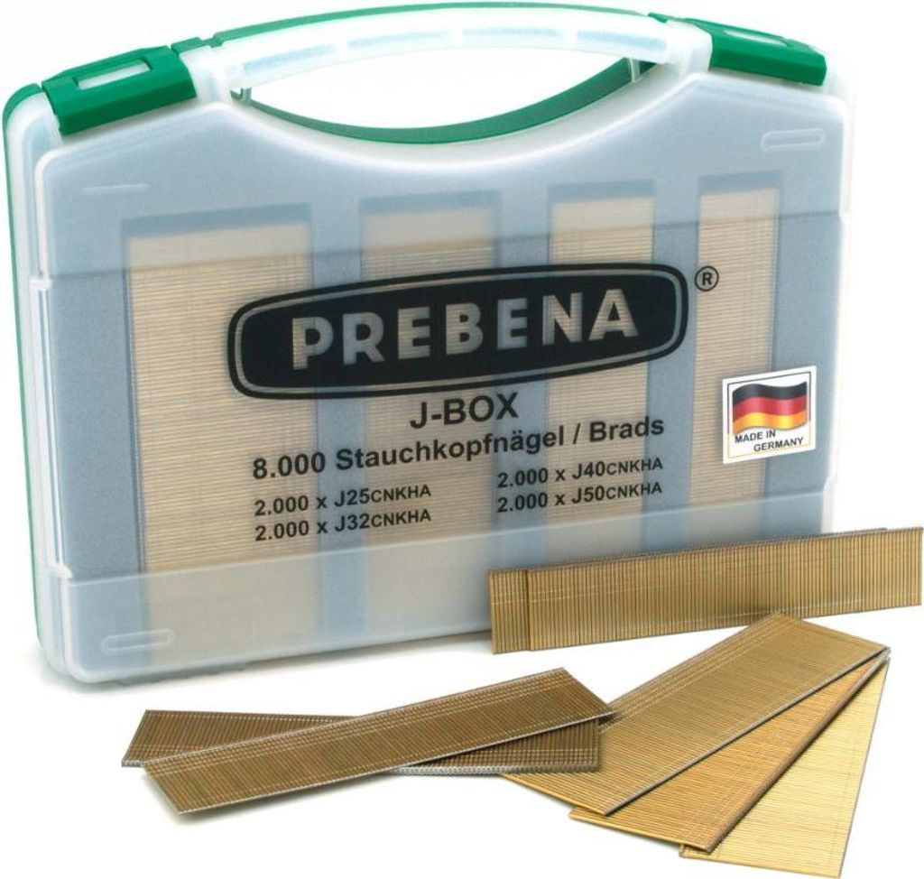 PREBENA J-BOX Stauchkopfnägel (Brads) verzinkt geharzt Produktbild 