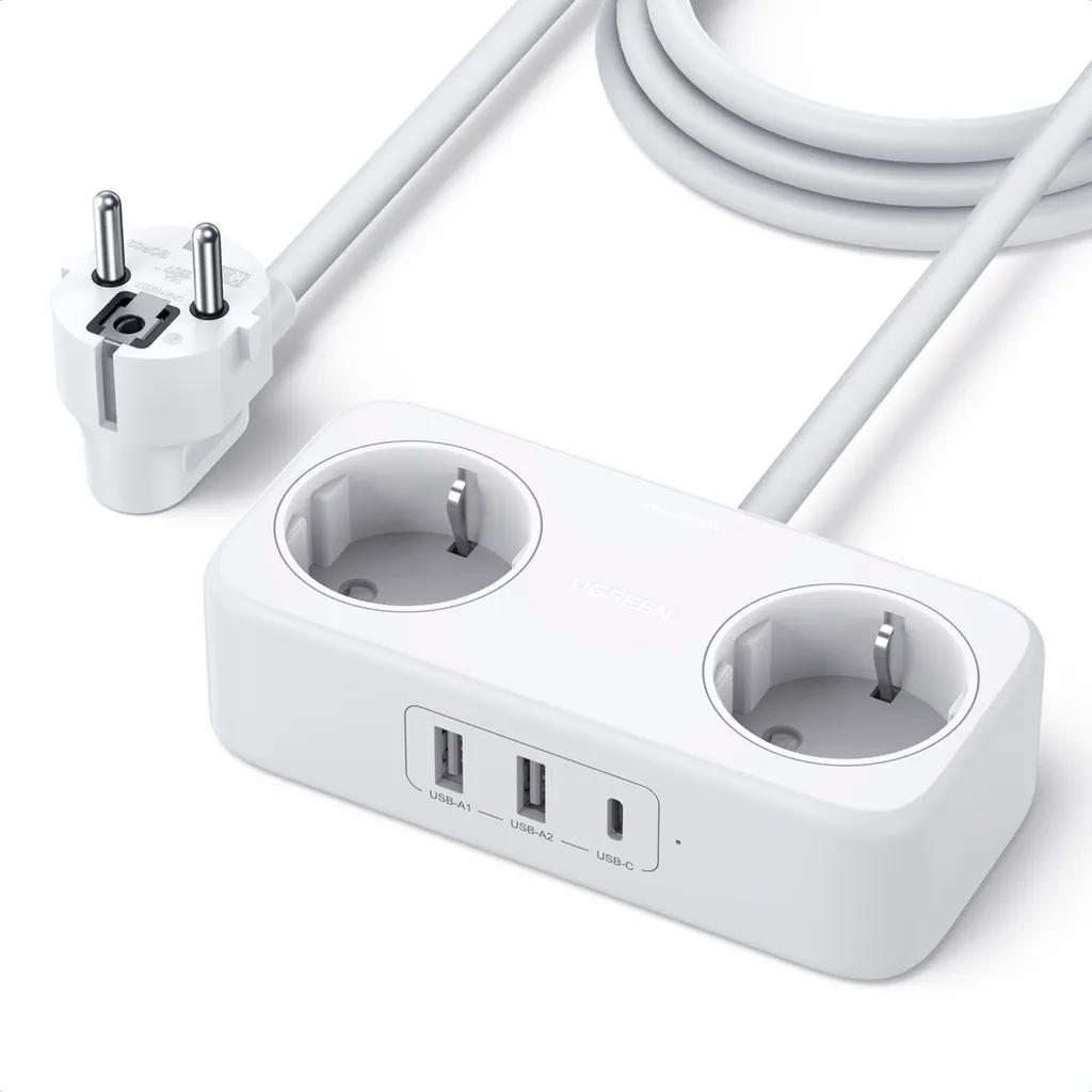 Multiprise 2 Prises Secteur et Chargeur USB-A UGREEN DigiNest Life Blanc