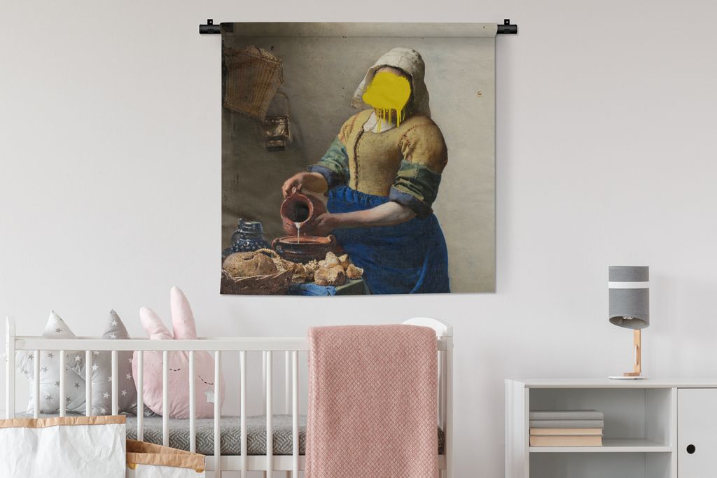 MuchoWow Wandteppich Wandbehang Das Milchmädchen - Vermeer - Kunst 90x90 cm Tapisserie Dekoration Wandtuch - Wandaufhänger