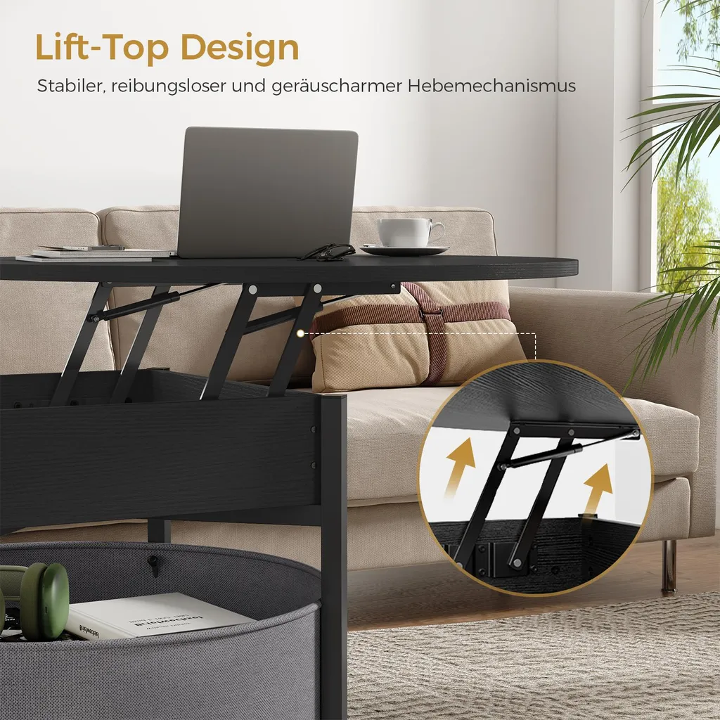 Table basse KIMENICH ajustable noire avec panier de rangement souple
