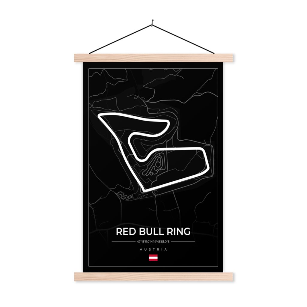 MuchoWow Textilposter F1 - Rennstrecke - Red Bull Ring - Österreich - Rennstrecke - Schwarz 60x90 cm mit holzfarbenen Rahmen - Textil