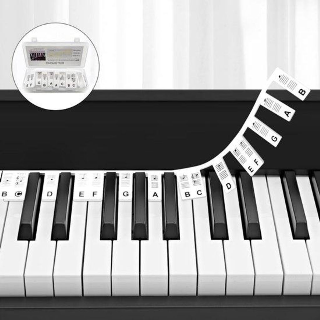 88-Tasten-Silikon-Piano-Sticker - Abnehmbares-Tasten-Set - Keyboard-Teile - 88-Tasten - Silikon-Sticker - Schwarz - Inklusive-Lagerbox