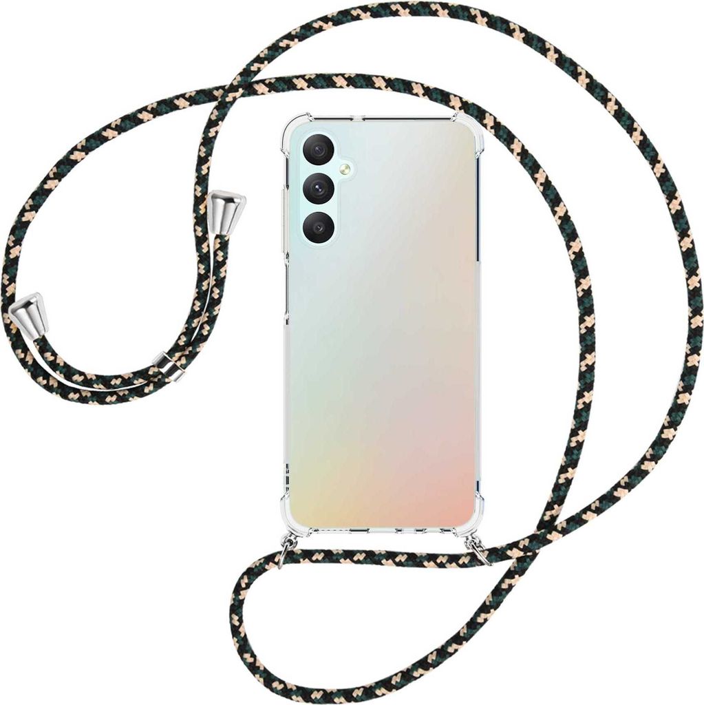 Handykette Backcover-Schutzhülle mit Band (Metall silberfarben) für Samsung Galaxy A05s (SM-A057) - camouflage
