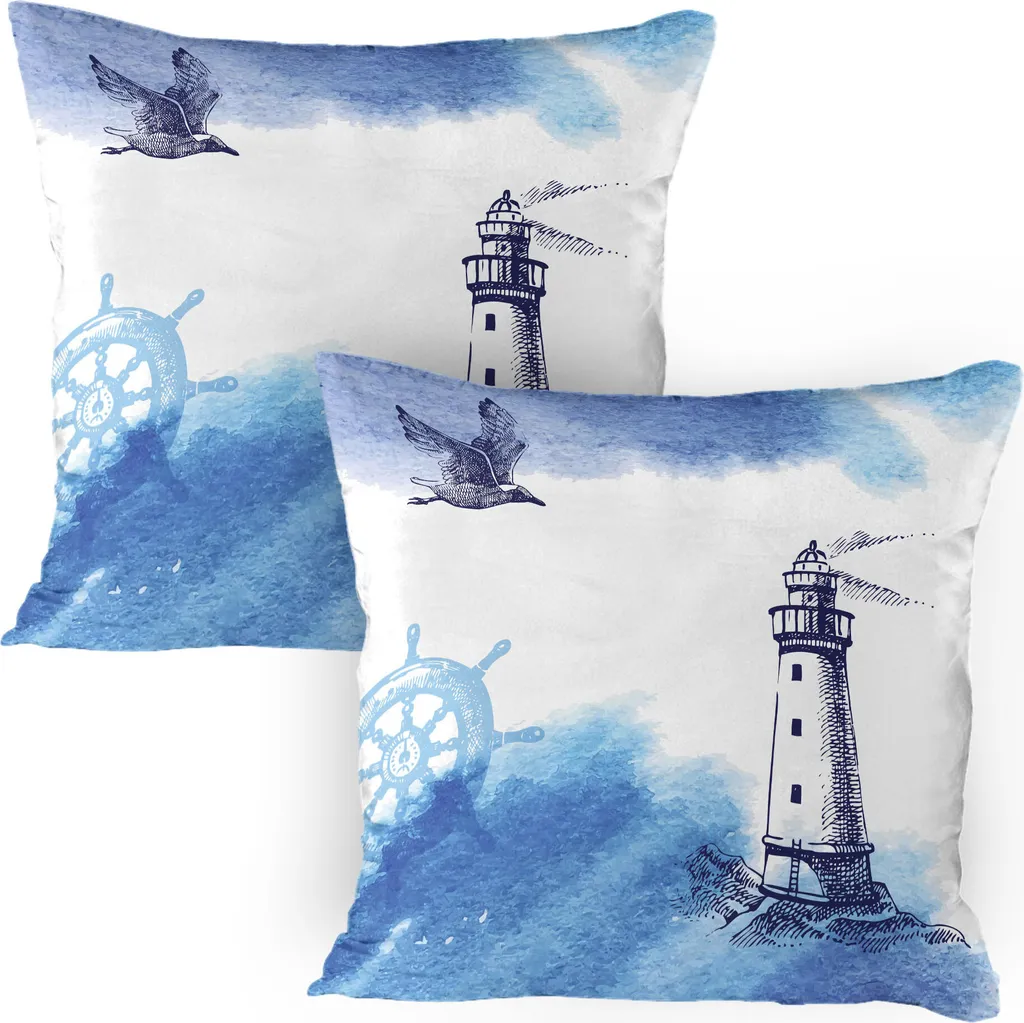 Federe ABAKUHAUS 80x80 Faro Blu Bianco - Set 2 Copricuscini Mare