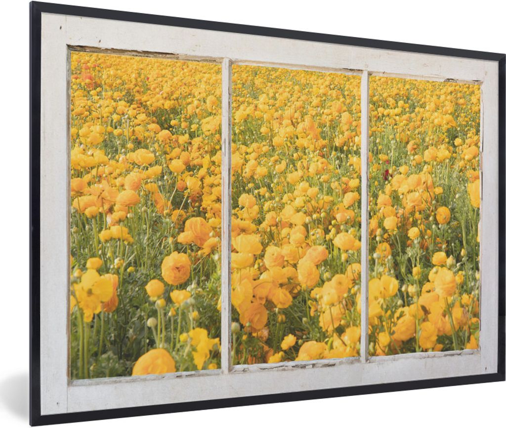 MuchoWow MuchoWow Gerahmtes Poster Durchsichtig - Blumen - Gelb 90x60 cm - Poster mit zchwarzem Bilderrahmen - Fotorahmen - Foto-Plakat