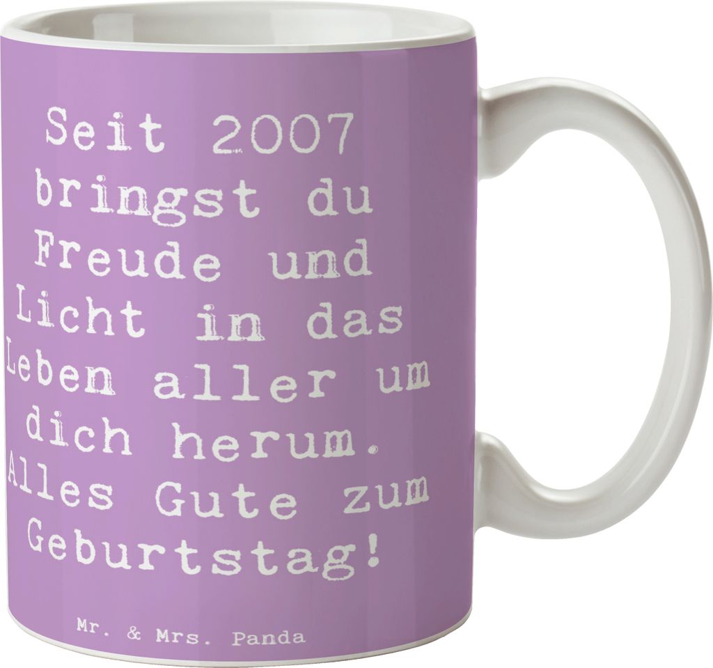 Mr. & Mrs. Panda Tasse Spruch 2007 Geburtstag - Lavendeltraum - Geschenk, Geburtstagsgeschenk, liebevolle Geschenke, Becher, positive Energie, Gebu...