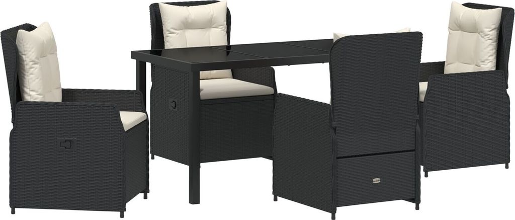 Möbel 5-teiliges Garten Esszimmer Set Schwarz Poly Rattan, Gartentisch Schwarz 140x80x73 cm Sicherheitsglas - Gartenstühle 3380941