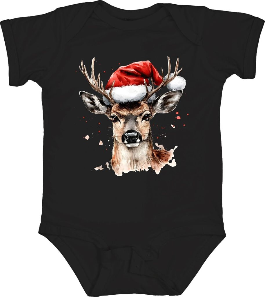 Rentier Nikolaushut Aquarell Weihnachten Geschenk Lustig Vintage Unisex Baby Body, Schwarz, 12/18