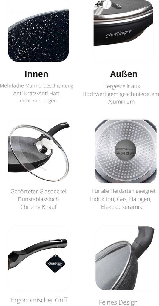 Bratpfanne Stielpfanne mit Glasdeckel Ø28cm Induktion Produktbild 4