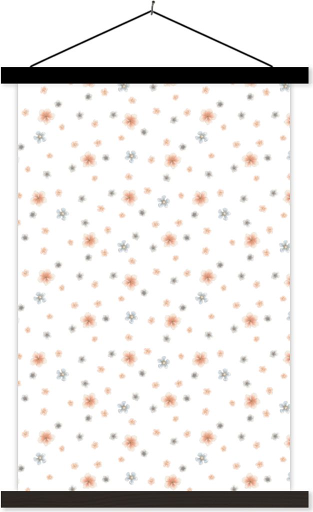 MuchoWow Textilposter Blumen - Pastell - Collage 60x90 cm mit schwarzem Rahmen - Poster Wohnzimmer