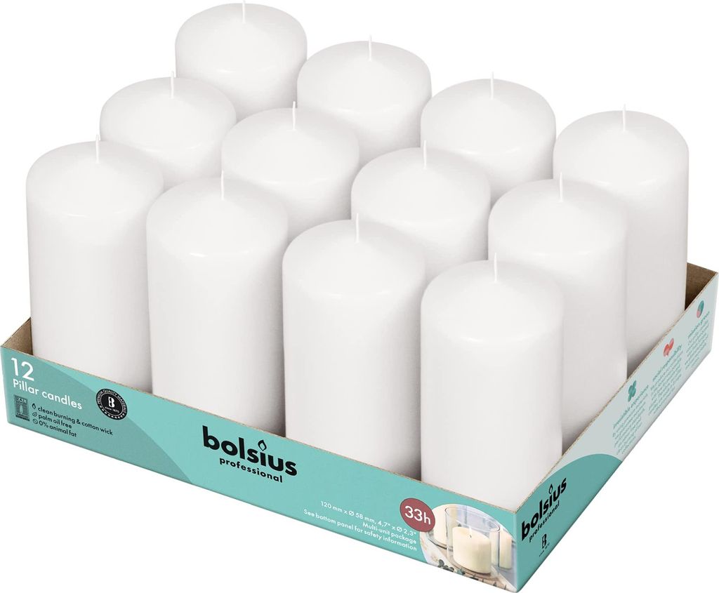 Bolsius Stumpenkerzen 120/58mm weiß 12 Stück Produktbild 