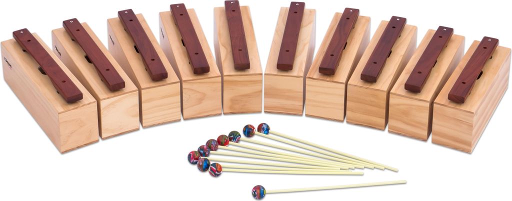 Betzold 10 Bass-Klangbausteine und 10 Schlägel, Hartholz