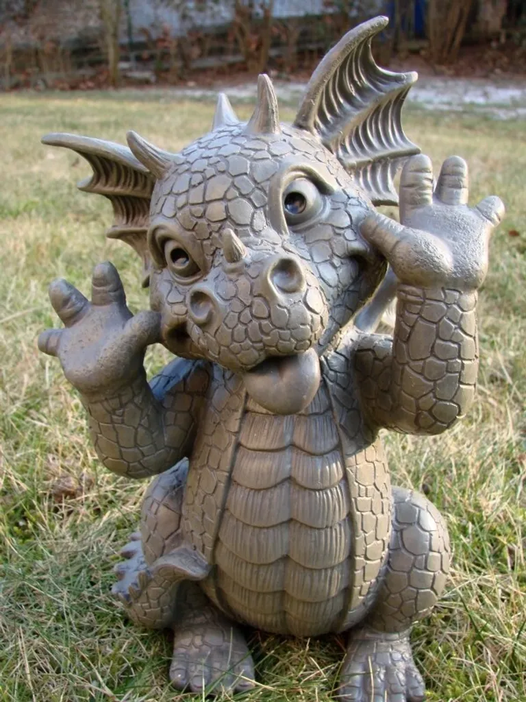 Dragon de Jardin Gargouille Grimace - Statuette Résine Grise 25cm