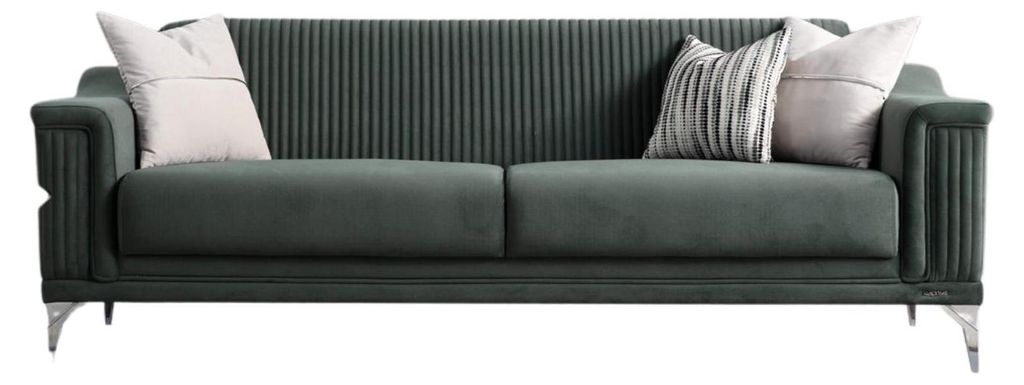 Villa Möbel Sofa Versus Farbe: Grün Stellvariante:3-Sitzer Hand Made Qualtiy, Schlaffunktion durch aufklappbare Sitzfläche