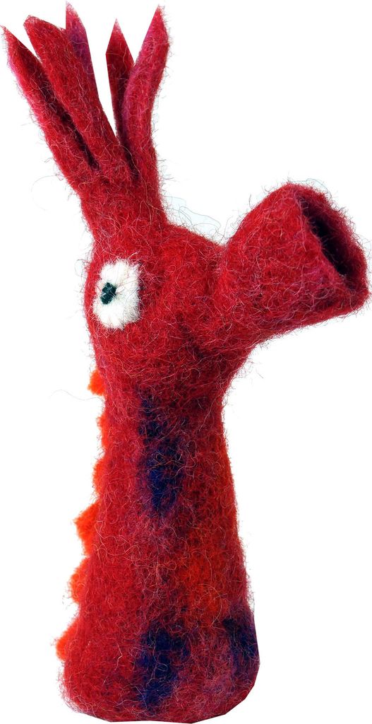 Handgemachte Fingerpuppe aus Filz - Seepferdchen, Rot, Wolle, 14*4*3 cm, Deko aus Filz