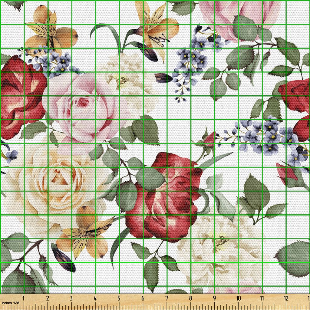 ABAKUHAUS Shabby Flora Gewebe als Meterware, Sommer-Frühlings-Jahreszeit knospt Rosen-Flieder-Blumen-Blatt-Druck, 3 M (148 x 300 cm), Pale Pink Cream