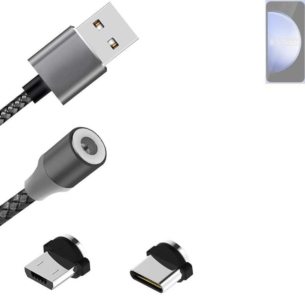 K-S-Trade Hochwertiges Magnet-Lade-kabel Sync-Kabel Daten-Kabel für Samsung Galaxy S23 FE Exynos mit USB-Typ-C-Anschluss und Micro-USB-Anschluss 2A