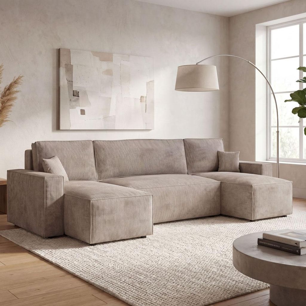 EZIMPAZ Wohnlandschaft U-Form CORDO Cord Beige mit Produktbild 