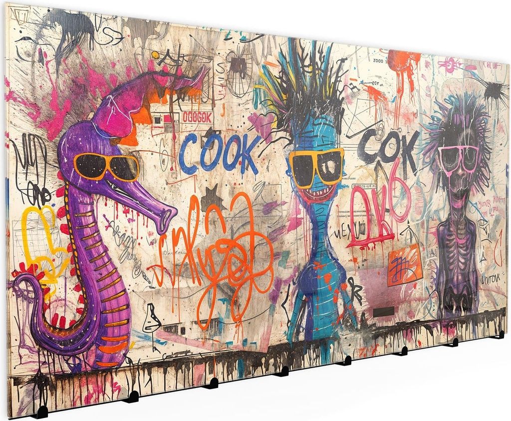 Wandgarderobe mit Magnetwand & Memoboard aus Glas Graffiti Tiere