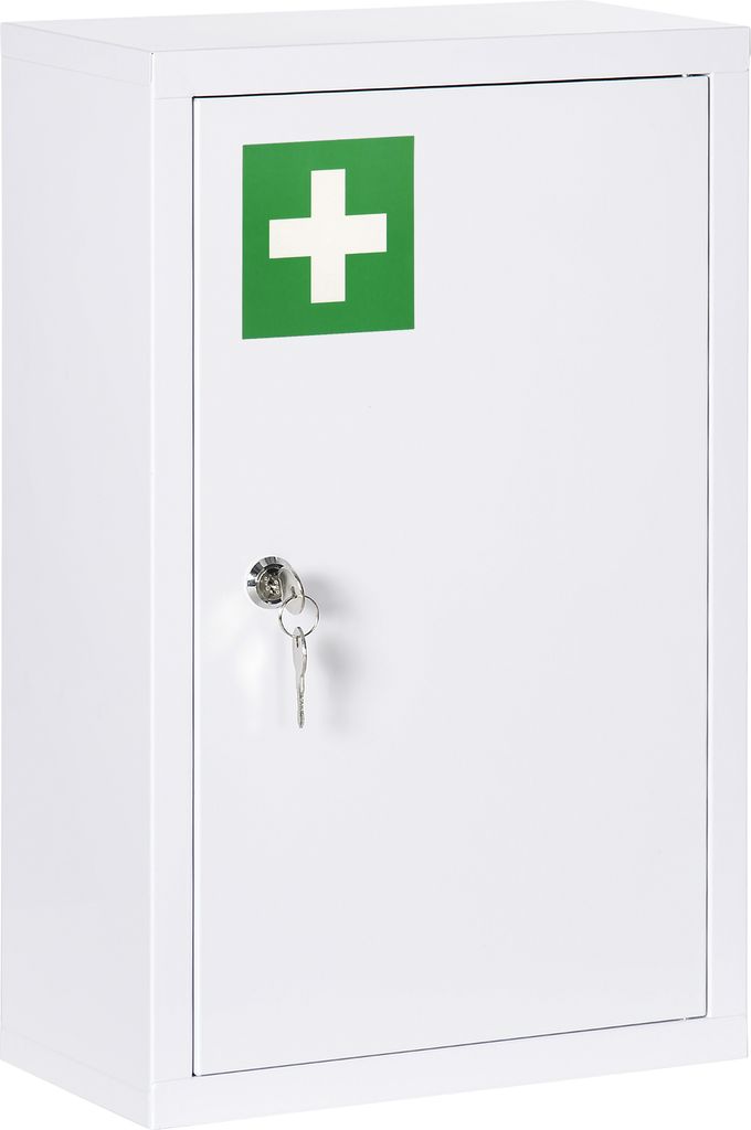 kleankin Medizinschrank, Apothekerschrank mit 3 Fächern, Medikamentenschrank, Abschließbarer Erste Hilfe Schrank mit 2 Schlüsseln, Weiß