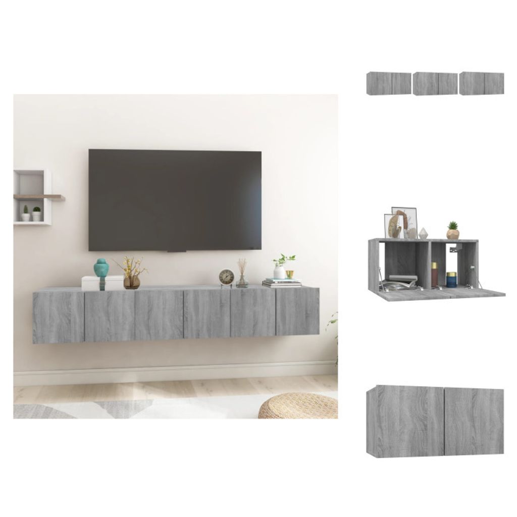 vidaXL TV-Wandschrank Grau Sonoma 3 Stk. 60x30x30 cm Holzwerkstoff - TV-Möbel