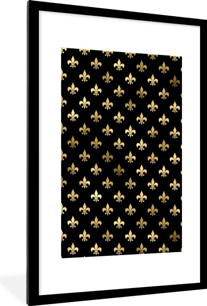 MuchoWow Gerahmtes Poster Muster - Königlich - Gold 60x90 cm - Poster mit Schwarzem Bilderrahmen Wandposter Rahmen Foto Bilder - Dekoration - Wa...