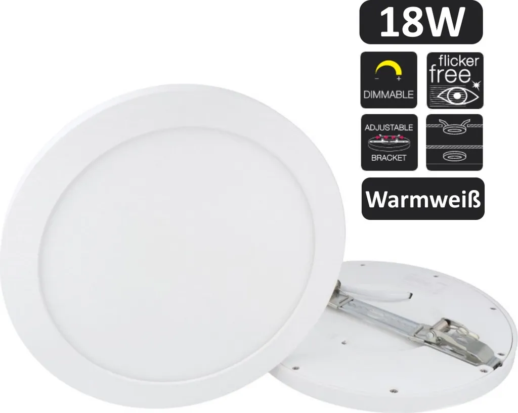 Plafonnier rond LED 18W extra plat sans cadre Spot de plafond Dimmable