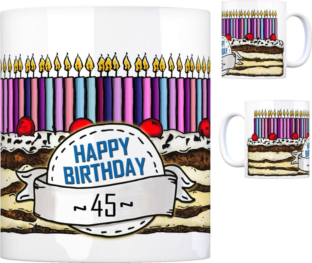 Geburtstagstorte Kaffeebecher zum 45. Geburtstag mit 45 Kerzen Tasse Becher mug