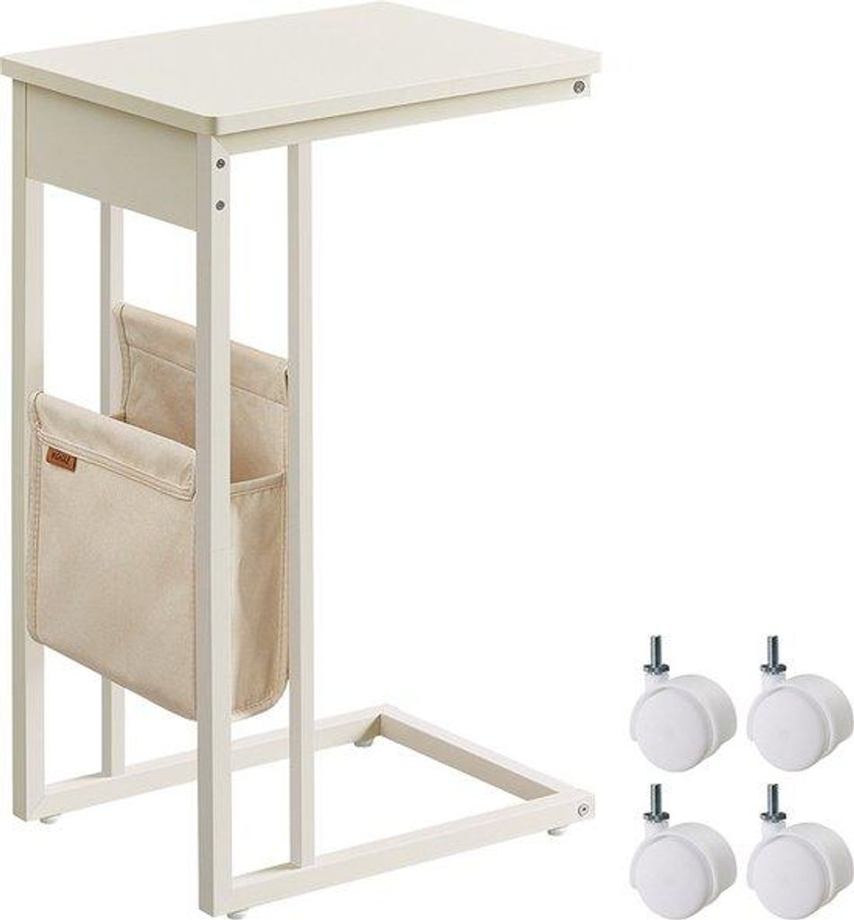 Salontafel mit Stofftasche, verstellbare Füße und Rollen - Weiß - für kleine Räume
