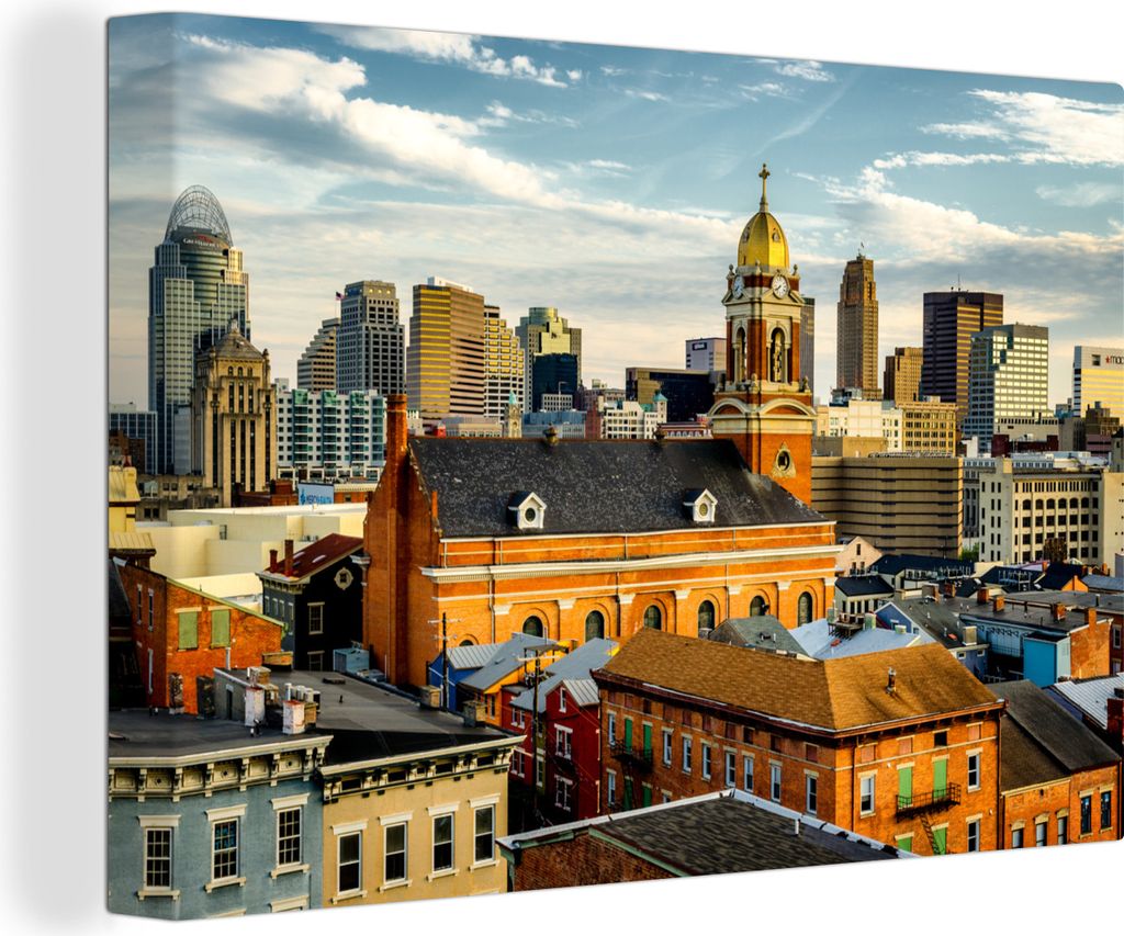 OneMillionCanvasses - Leinwandbilder - 140x90 cm, Die Architektur von Cincinnati in den Vereinigten Staaten, Wandbilder Kunstdruck Wanddekoration...