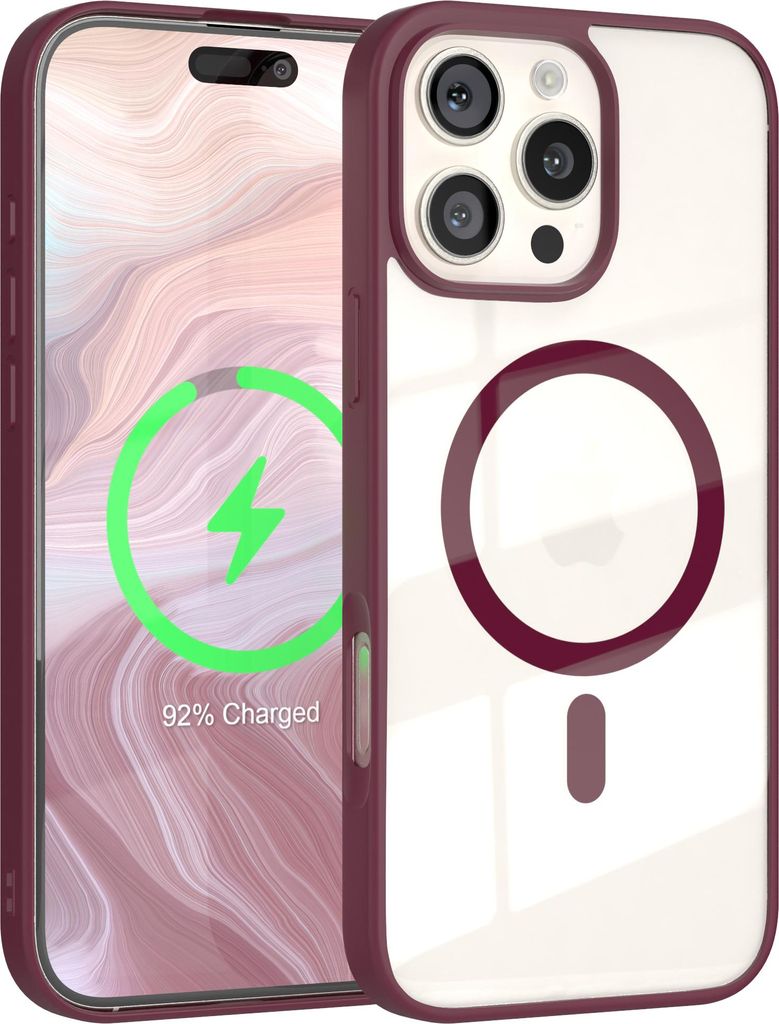 EAZY CASE Clear MagSafe Case für Apple iPhone 16 Pro Max, Qi-Charging, Silikon mit Kameraschutz, Bumper Case in