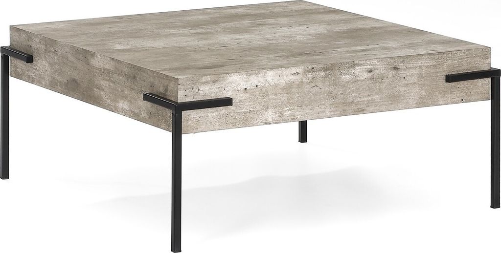 Couchtisch Herres 80x80x36cm, Betonoptik grau mit schwarzen Metallbeinen, Industrielook, Wohnzimmer Tisch quadratisch