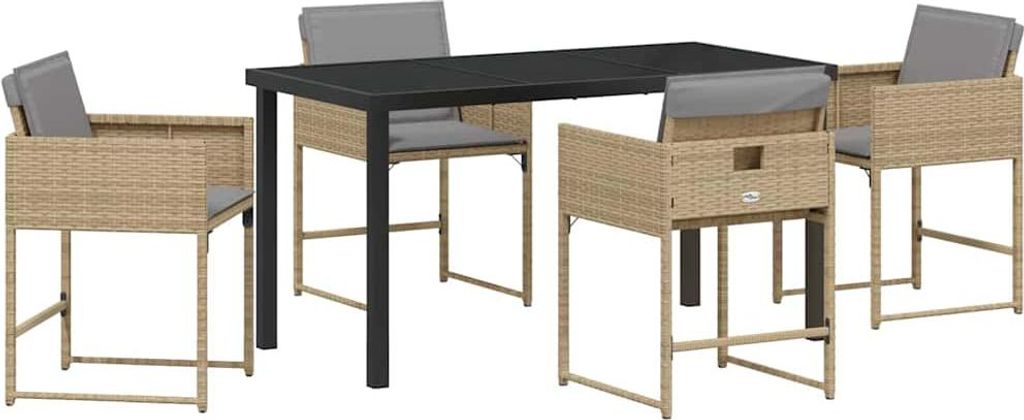 "2026 MODERNE" Garten Essgruppe - elegantes Design - Sitzgruppe/Tisch+ Stuhl - mit Kissen 5 pcs Beige Poly-Rattan - Terassenmöbel NeuMöbel752060