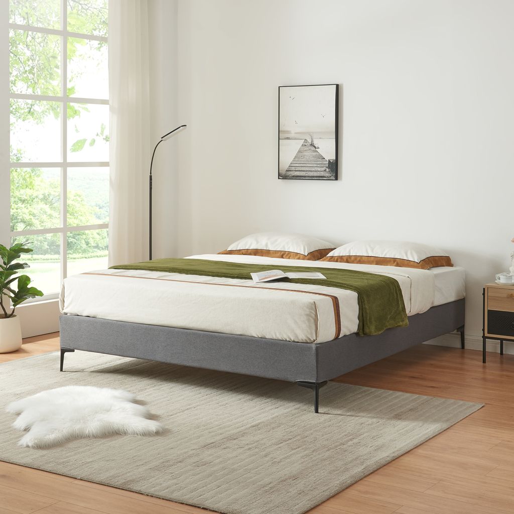 Doppelbett ‘Lilla’ Polsterbett mit abnehmbarem Bezug Textil 160 x 200 cm Dunkelgrau