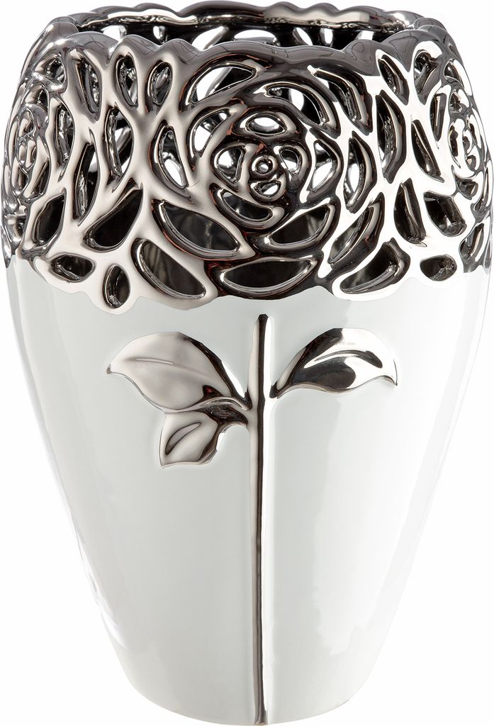 Gilde Vase, "Rose", Rosenmotiv, Keramik, weiß, VE 2, H. 24 cm, D. 16 cm