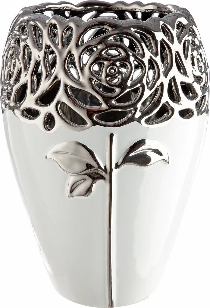 Vase céramique stable motif Rose Gilde pour grands bouquets 23cm