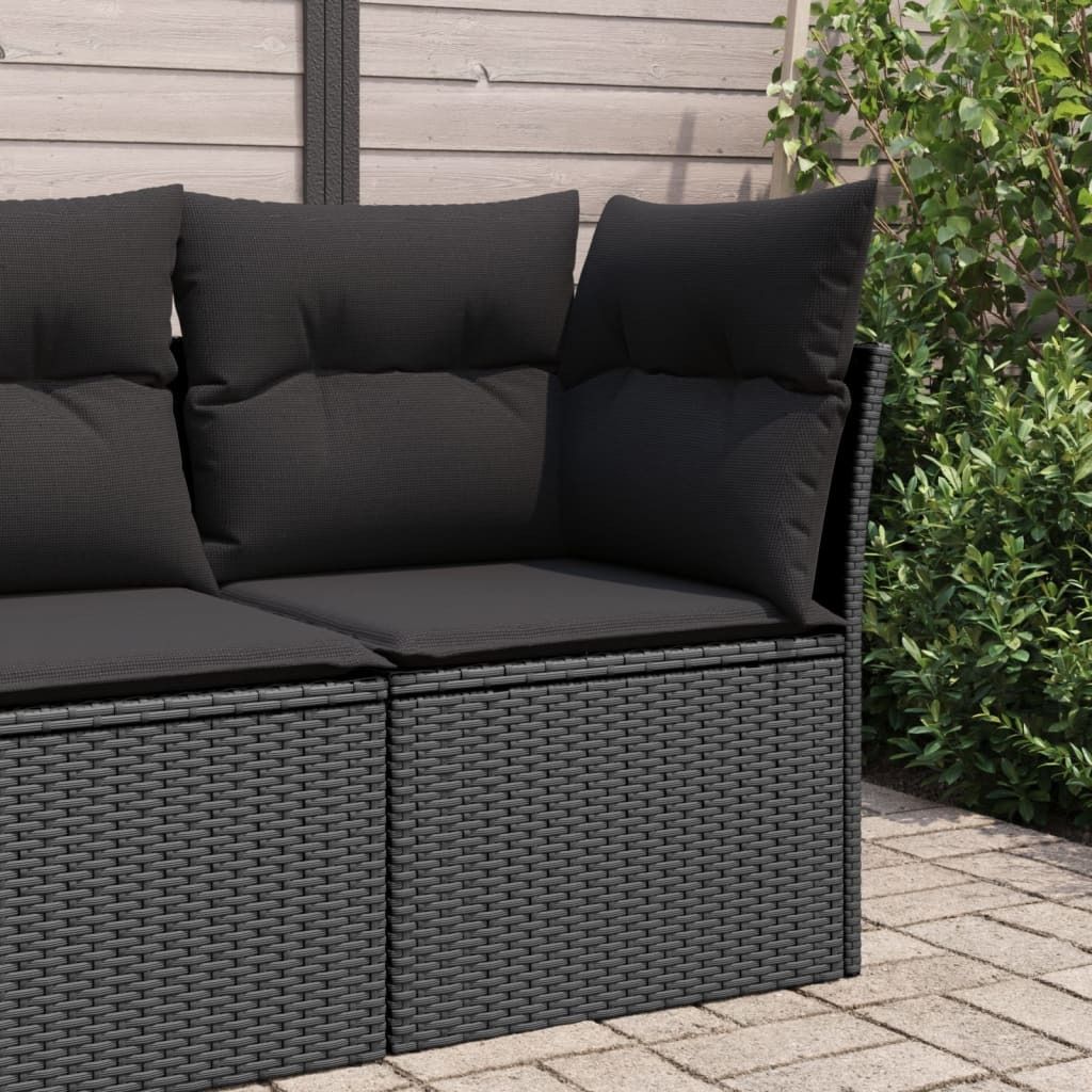 Garten-Ecksofa mit Kissen Schwarz Poly Rattan, Gartensofas 365962