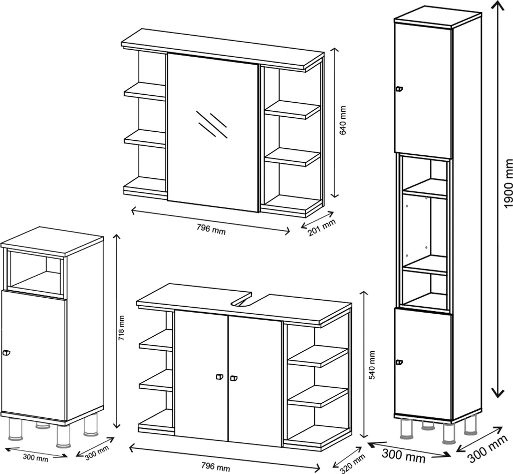 Optimiser le rangement salle de bain : Pack Vicco Aquis Anthracite 4 pcs - 3