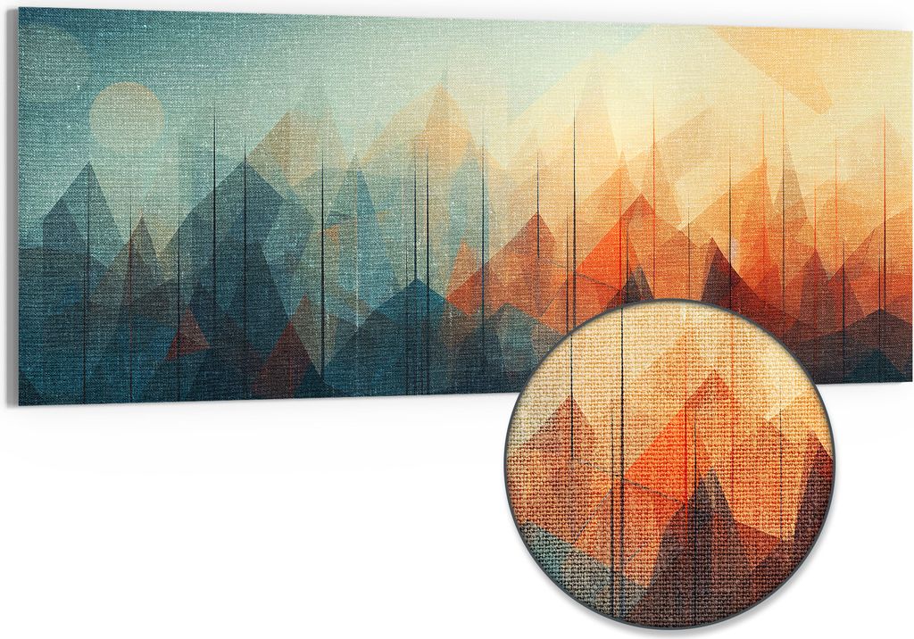 DEQORI Hybrid Leinwand Bild 150x60 cm 'Digitale Gebirgsidylle' Wandbild Glas flach modern