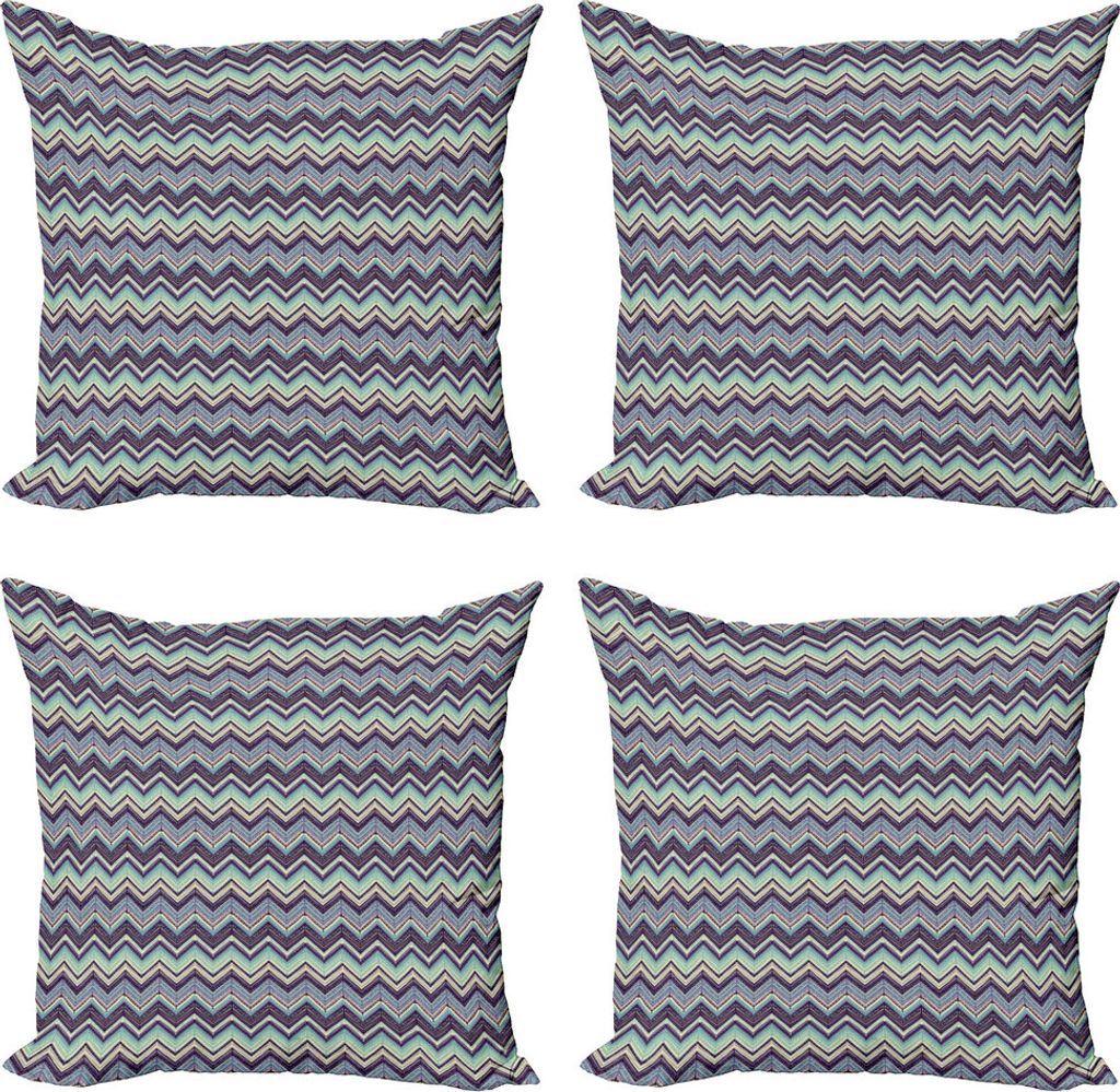 ABAKUHAUS Ikat Kissenbezug Set (4 Stück), Chevron Tile, Moderner Doppelseitiger Digitaldruck, 40 cm x 40 cm, Blassblau Lila