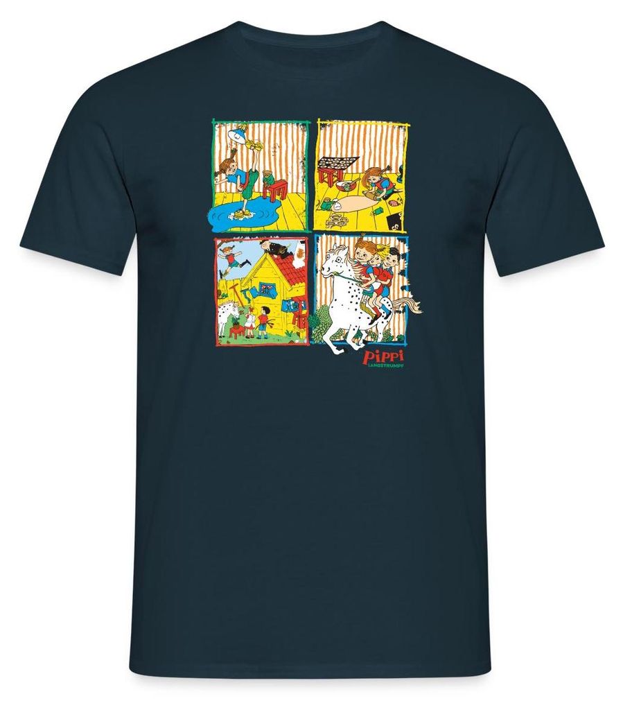 Spreadshirt Pippi Langstrumpf Und Ihre Freunde Kacheln Männer T-Shirt, 3XL, Navy